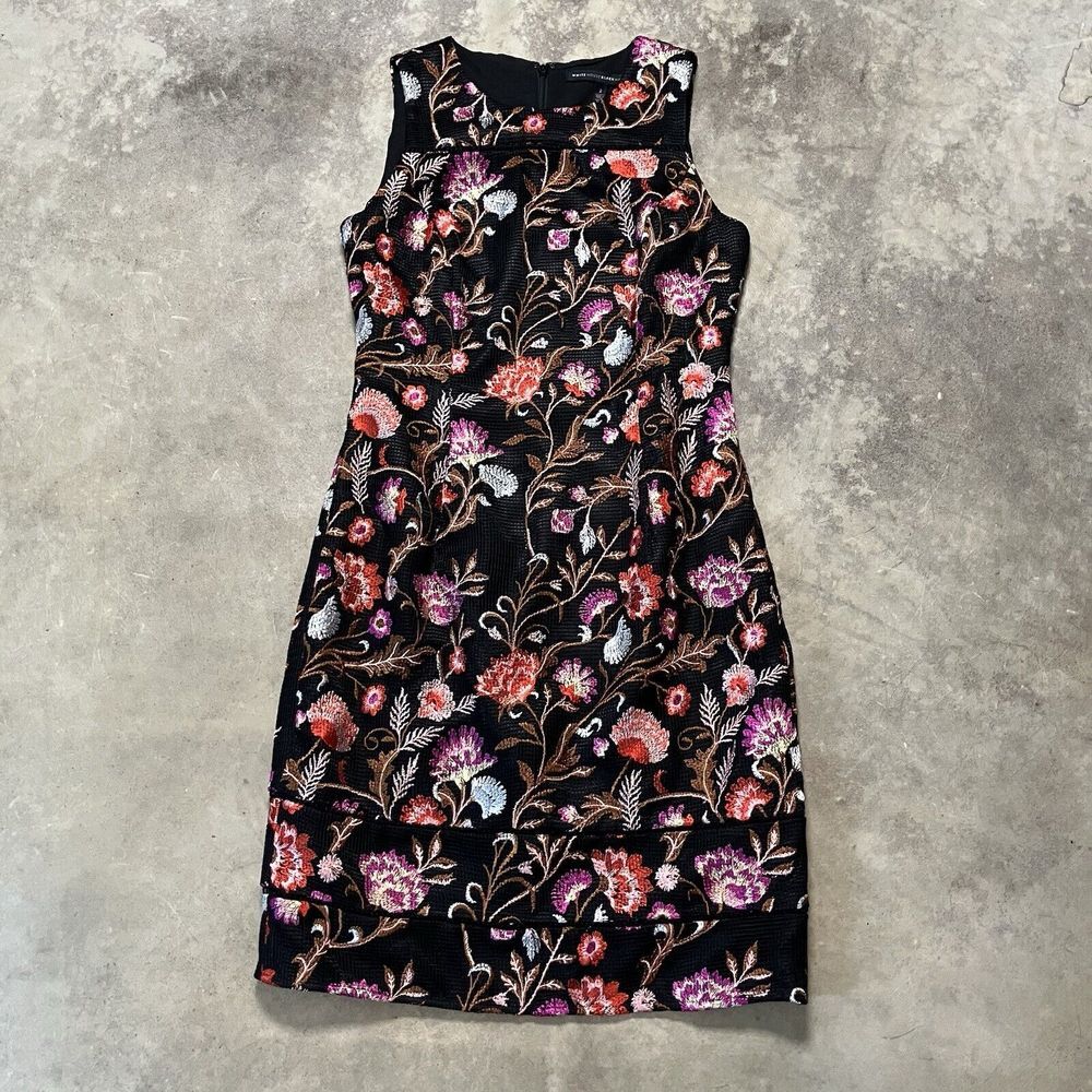 White House Black Market Dress Women 2 Black Lace Embroidered Floral Mini Sheath